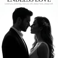 Couple Silhouette AI Photo Editing Prompt. AI generated studio portrait of a man and woman in silhouette profile facing each other against a bright white background featuring romantic typography.