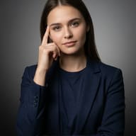 Female Professional LinkedIn Profile Picture Prompt. AI generated studio portrait of a young woman wearing a smartwatch and blazer posing thoughtfully against a grey background.