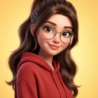 3D Girl in Red Hoodie AI Photo Editing Prompt. AI generated 3D digital illustration portrait of a girl with wavy brown hair and round glasses wearing a red hoodie against a yellow background.