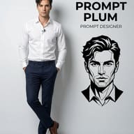 Professional Man with Brand Logo AI Photo Editing Prompt. AI generated digital illustration and portrait of a stylish man in a white shirt leaning against a wall next to bold branding and a black and white vector face illustration.