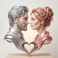Man and Woman Heart Paper Sculpture AI Photo Editing Prompt. AI generated layered papercut art of a couple facing each other with a central heart-shaped design.