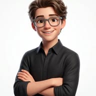 AI generated digital illustration of a young boy with glasses smiling and arms crossed.