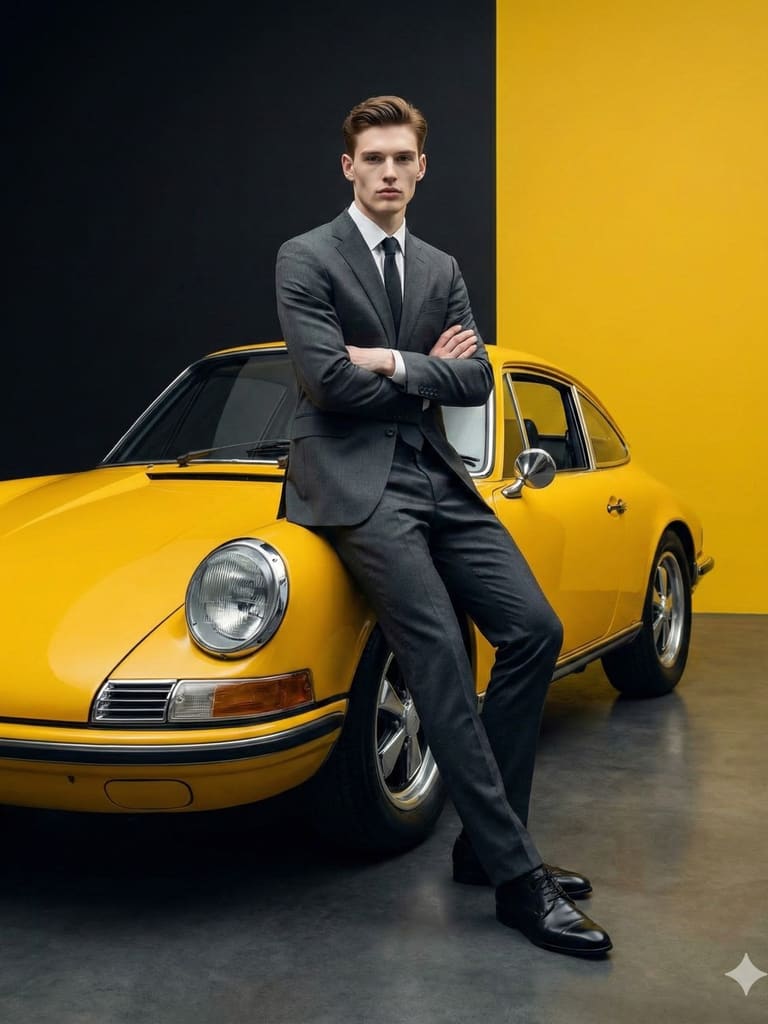 Grey Suit on Vintage Yellow