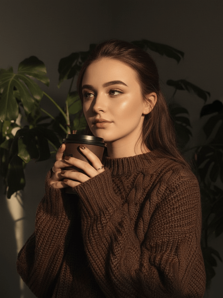 Pensive woman holding coffee