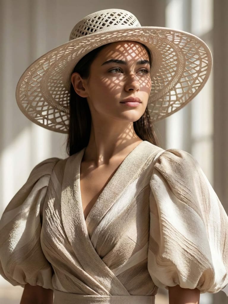 Straw Hat and Puff Sleeves