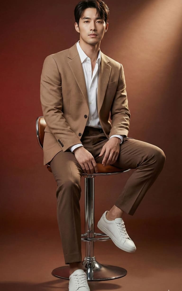 Man wears brown suit